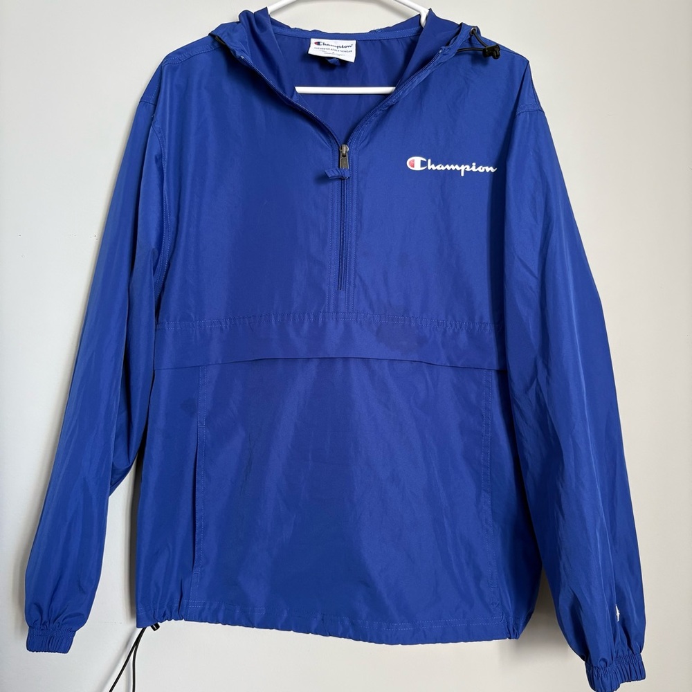 Champion Royal Blue Hooded Windbreaker Pullover Jacket Small | Lightweight Nylon